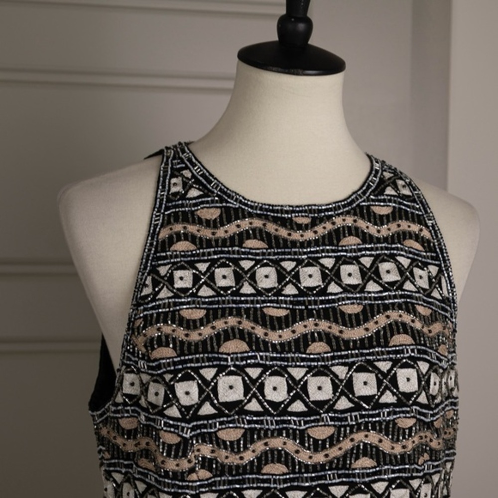 Chaudry Full Sequin Silk Top Art Deco Cocktail Glam Special Occasion Sz M NEW - Picture 3 of 11